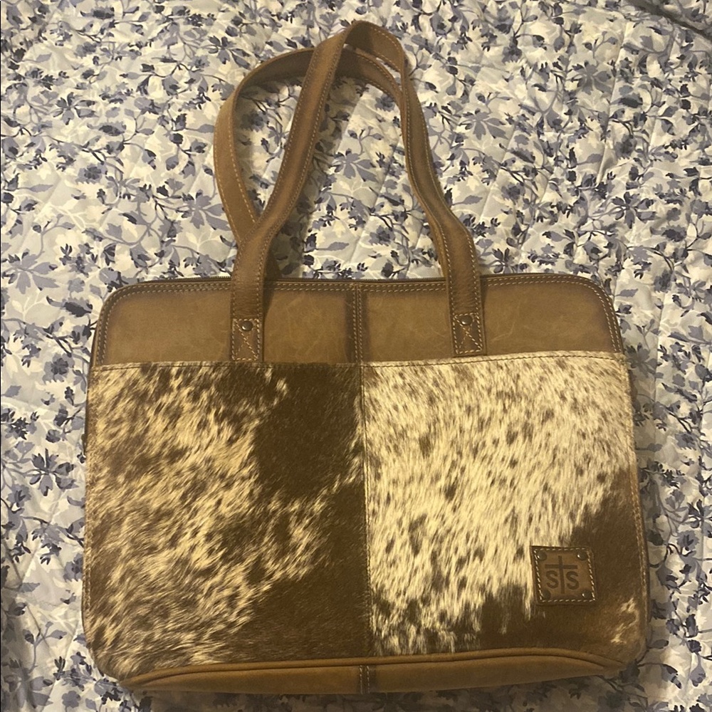 STS Ranch Wear Brown and White Cowhide Tote Bag